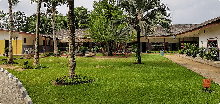 School building with palm trees